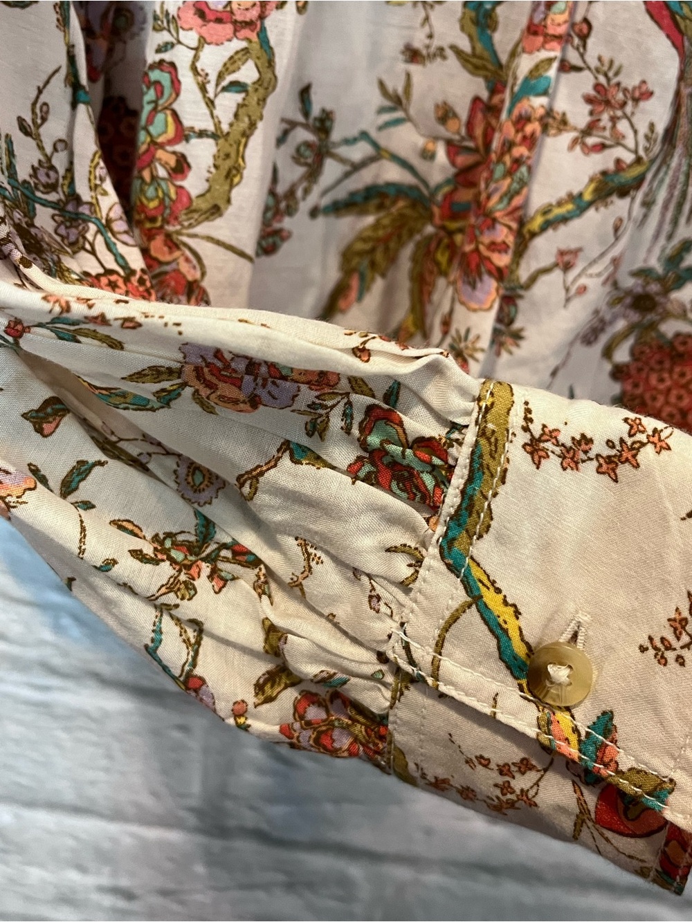 Anthropologie Pilcro Large - Jolie Pleated Peasant Blouse - Floral Peacocks - Picture 10 of 13